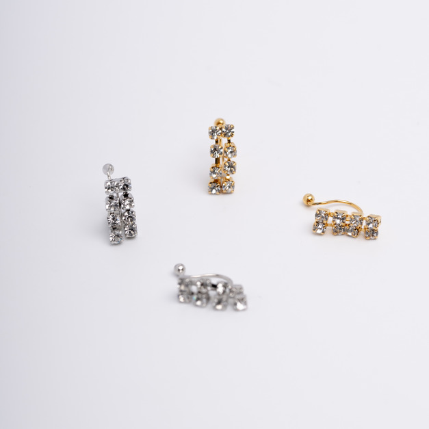 日本直送 | 閃耀雙排鑽．U型耳夾 - 銀色/金色