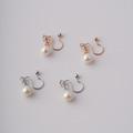 日本直送 | 垂墜單鑽鋯石珍珠．U型耳夾 - 銀色/玫瑰金色