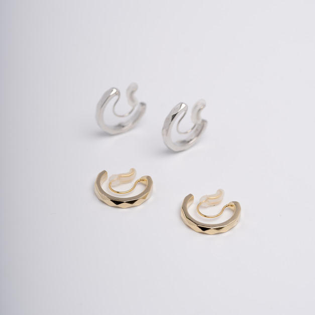 日本直送 | 菱紋耳圈．U型矽膠耳夾 - 銀色/金色