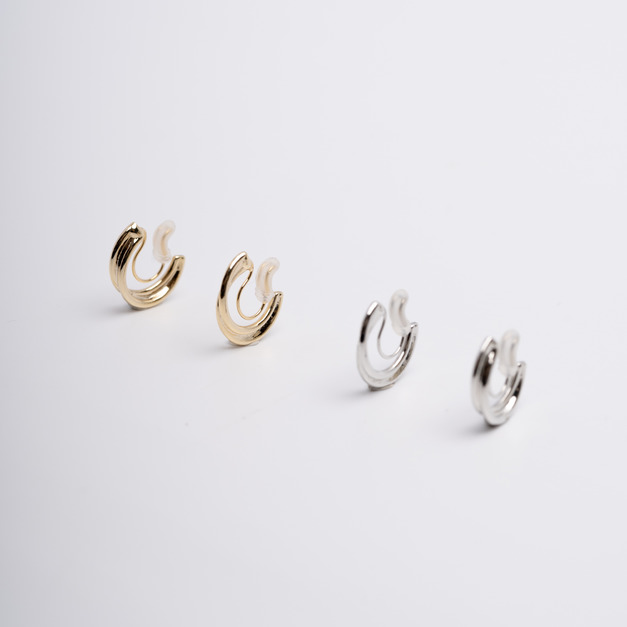 日本直送 | 雙層C圈．U型矽膠耳夾 - 銀色/金色