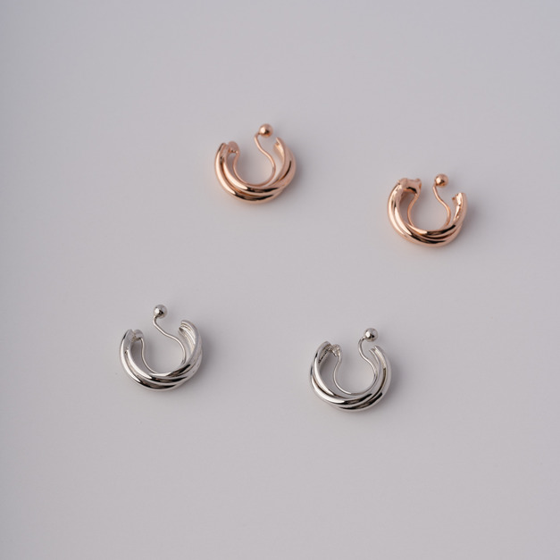 日本直送 | 扭結貼耳．U型耳夾 - 銀色/玫瑰金色