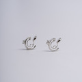 日本直送 | 單鑽鑲嵌C圈．U型彈簧耳夾 - 銀色/金色_6