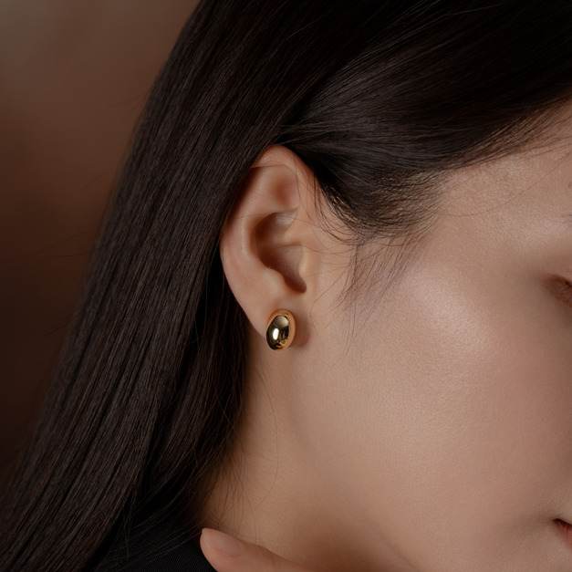 亮面橢圓豆豆．蚊香盤耳夾 - 銀色/金色