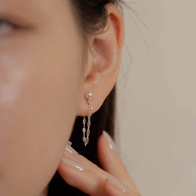 自訂款｜簡約垂墜鏈條．蚊香盤耳夾 - 銀色/玫瑰金色