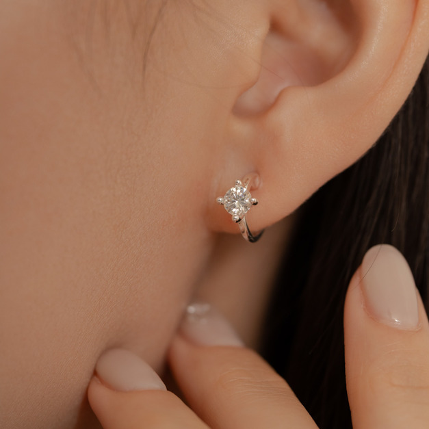 自訂款｜經典 40 分莫桑單鑽耳夾 (檢附證書)