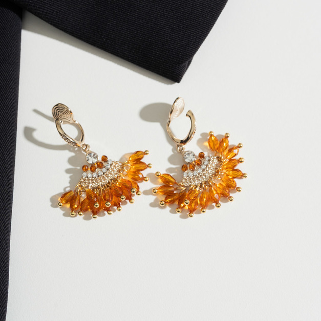 復古夕陽橘扇形．蚊香盤耳夾 - 棕色