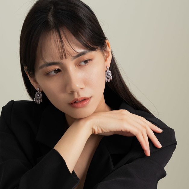 粉紫鑲鑽捕夢網．蚊香盤耳夾 - 紫色