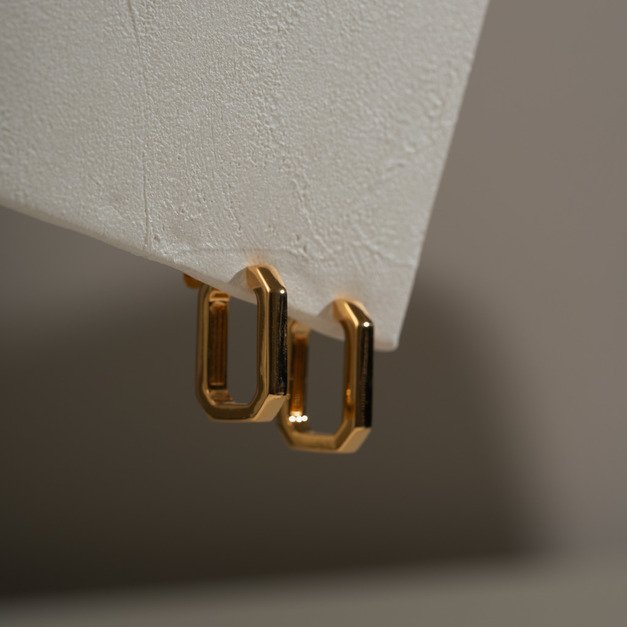 俐落幾何長方形．一體成型螺旋耳夾 - 金色