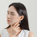耳圈垂墜蕾絲蝴蝶結．一體成型螺旋耳夾 - 銀色_3