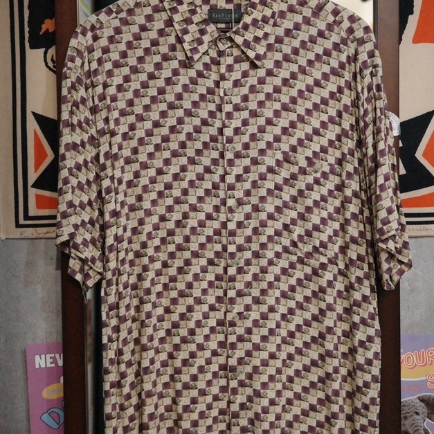 紫方格圖騰螺縈襯衫