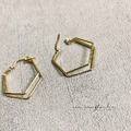 韓 雙五角線條耳環_4