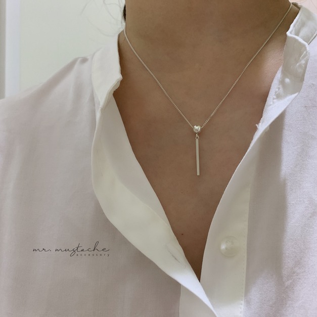 韓 925純銀圓球x方柱項鍊