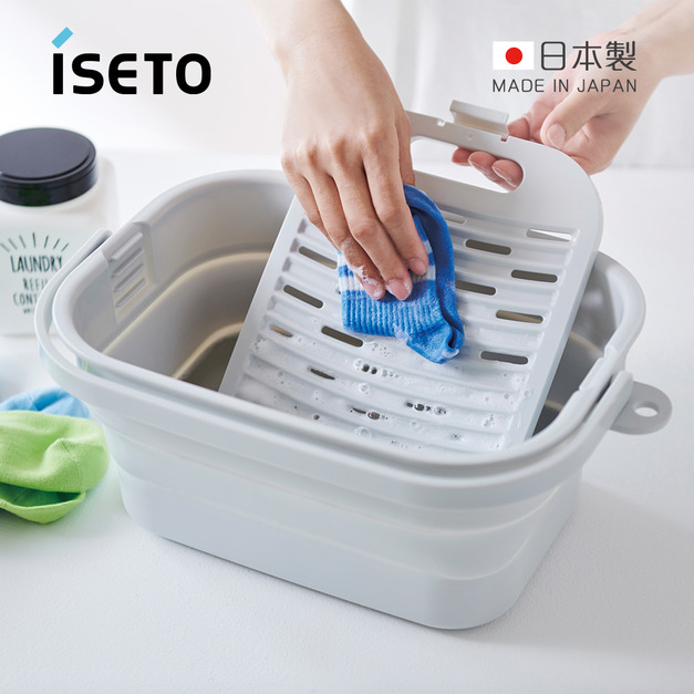 【日本ISETO】日製方形伸縮折疊式洗衣浸泡桶(附蓋)-7L-多色可選