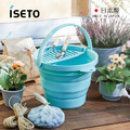 【日本ISETO】日製圓形多功能伸縮折疊式水桶(附瀝水托盤)-8L-多色可選_2