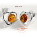 愛心琥珀純銀針式耳環_1
