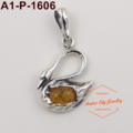 天鵝琥珀純銀墜子