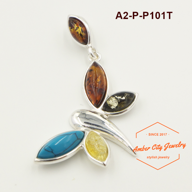 花蜻蜓琥珀純銀墜子