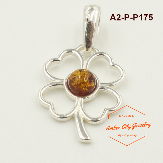 四葉幸運草琥珀純銀墜子(棕)