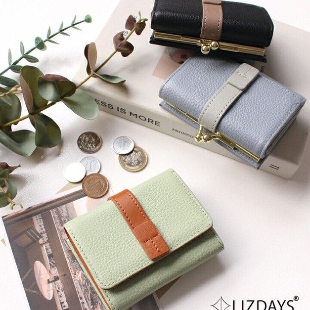 YOLI 日本代購｜LIZDAYS lz-65128 雙色真皮三折短夾・經典金屬口金包