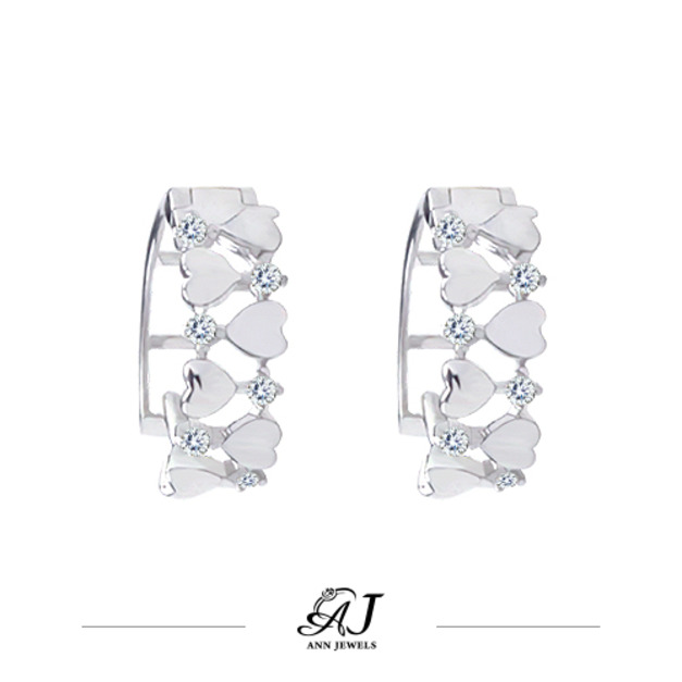 585K金｜雙排愛心單鑽易扣耳環 JN86