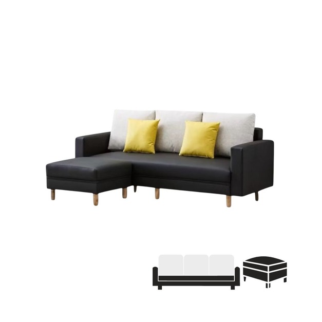 ｜小戶貓抓皮L型沙發 黑｜