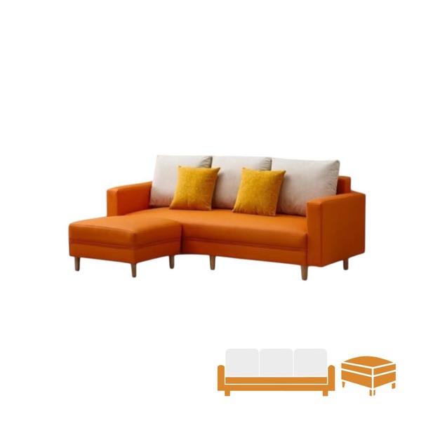 ｜小戶貓抓皮L型沙發 橘｜