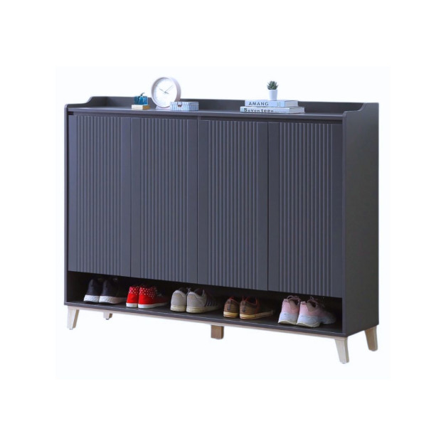 ｜歐力156公分黑色四門鞋櫃｜