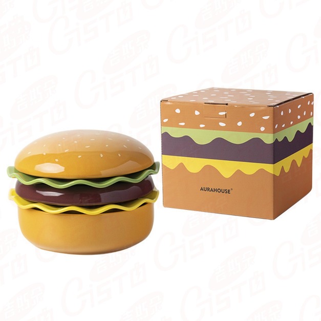 漢堡造型餐盤 多層餐盤 20CM 陶瓷餐盤