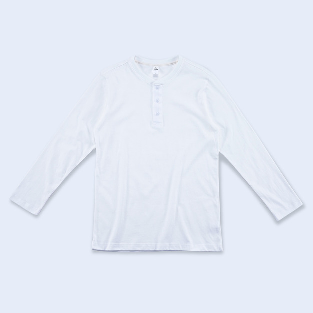 舒適版長袖亨利衫-純白