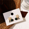 布藝千鳥格幾何珍珠皮革耳環