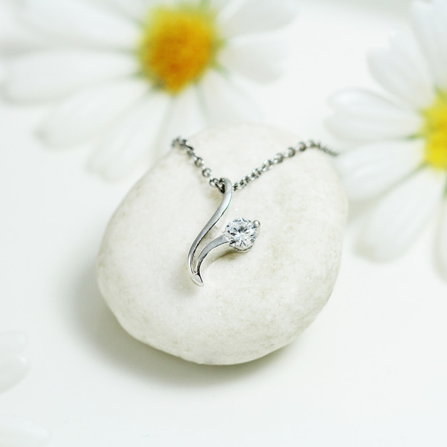 925純銀｜流線單鑽鋯石項鍊 SHS242