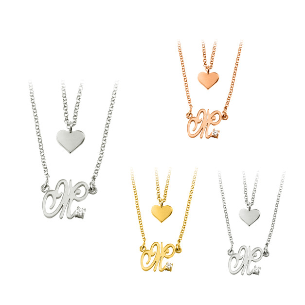 925純銀｜雙鍊式愛心款．中/英文字姓名項鍊訂做 SLMn401A-SLMn401A-1