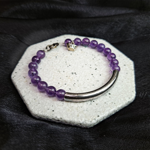 925純銀｜招財元寶簡約素面紫水晶手鍊 b9059-2