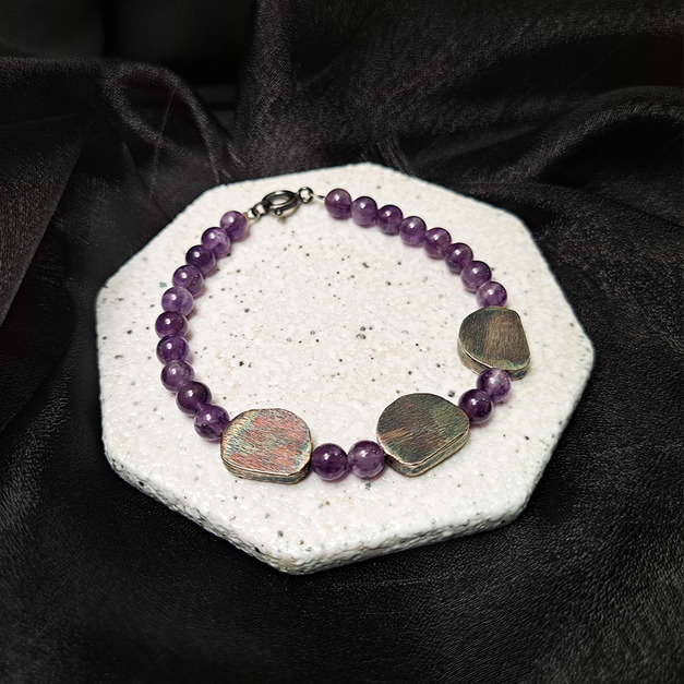 925純銀｜敲拓面紫水晶手鍊 b9066