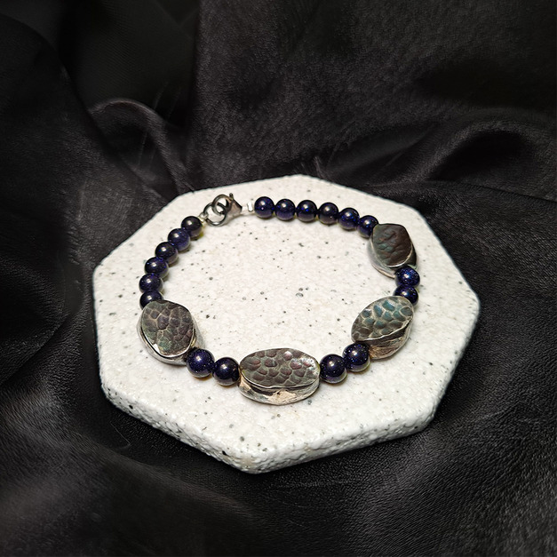 925純銀｜波紋藍砂石手鍊 b91120