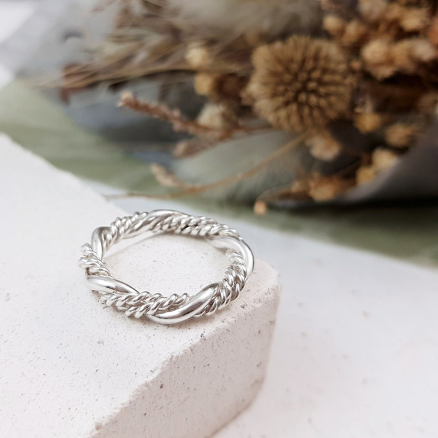 手作｜雙層麻花圈純銀戒指