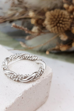 手作｜雙層麻花圈純銀戒指