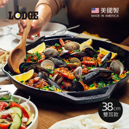 主廚系列 美國製雙耳圓形鑄鐵平底煎烤鍋-38cm