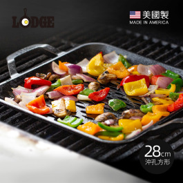 主廚系列 美國製雙耳方形鑄鐵沖孔燒烤盤-28cm