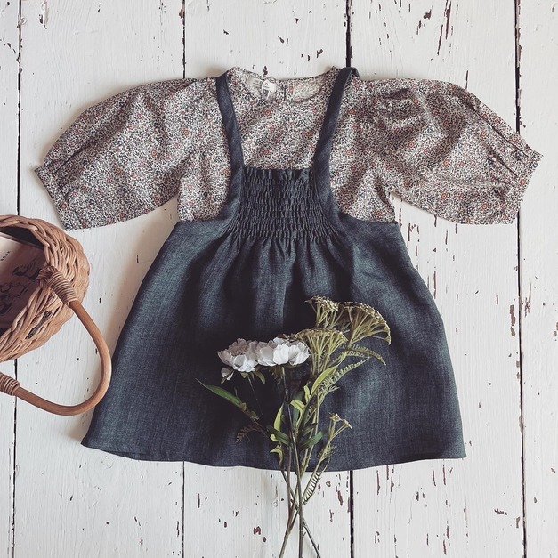 Wren Baby & Child 單寧色亞麻連身裙 ENID DENIM LINEN SMOCKED PINAFORE