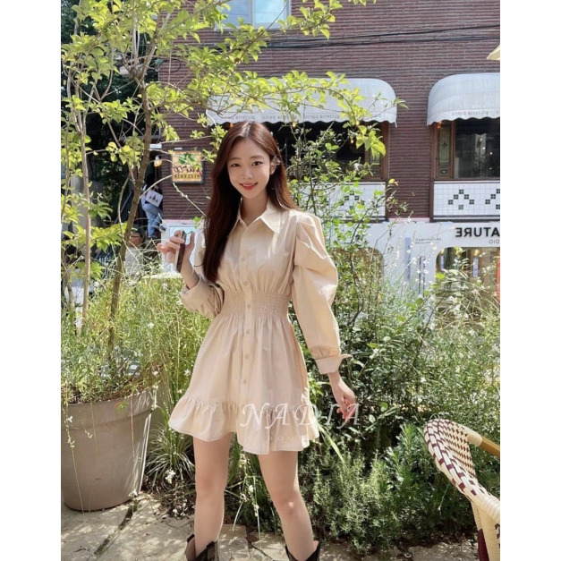 現貨  質感收腰顯瘦洋裝-奶茶