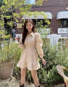 現貨  質感收腰顯瘦洋裝-奶茶