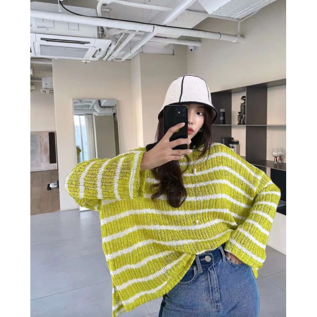 現貨 正韓超美螢光綠洞洞針織上衣