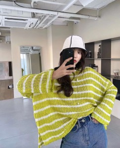 現貨 正韓超美螢光綠洞洞針織上衣