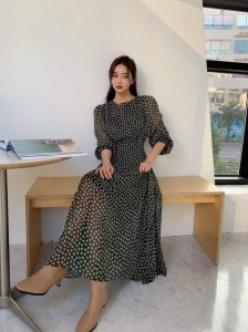 正韓 溫柔顯瘦碎花長洋 2色