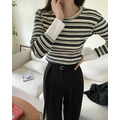 現貨 正韓條紋顯瘦拼接上衣_2