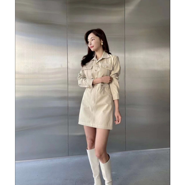 現貨 正韓高單卡其縫線襯衫短洋