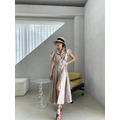 荷葉袖顯瘦收腰排釦長洋(附同色腰帶)
