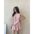 高單粉色棉麻顯瘦套裝
