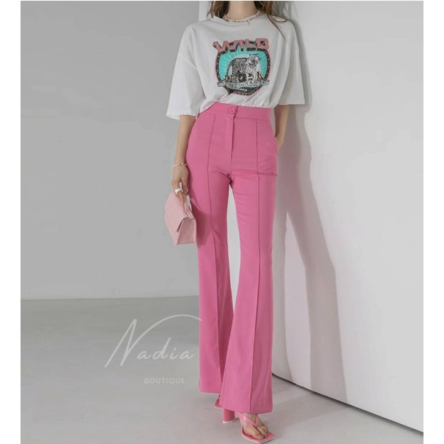 絕美版型超顯瘦粉色西裝長褲